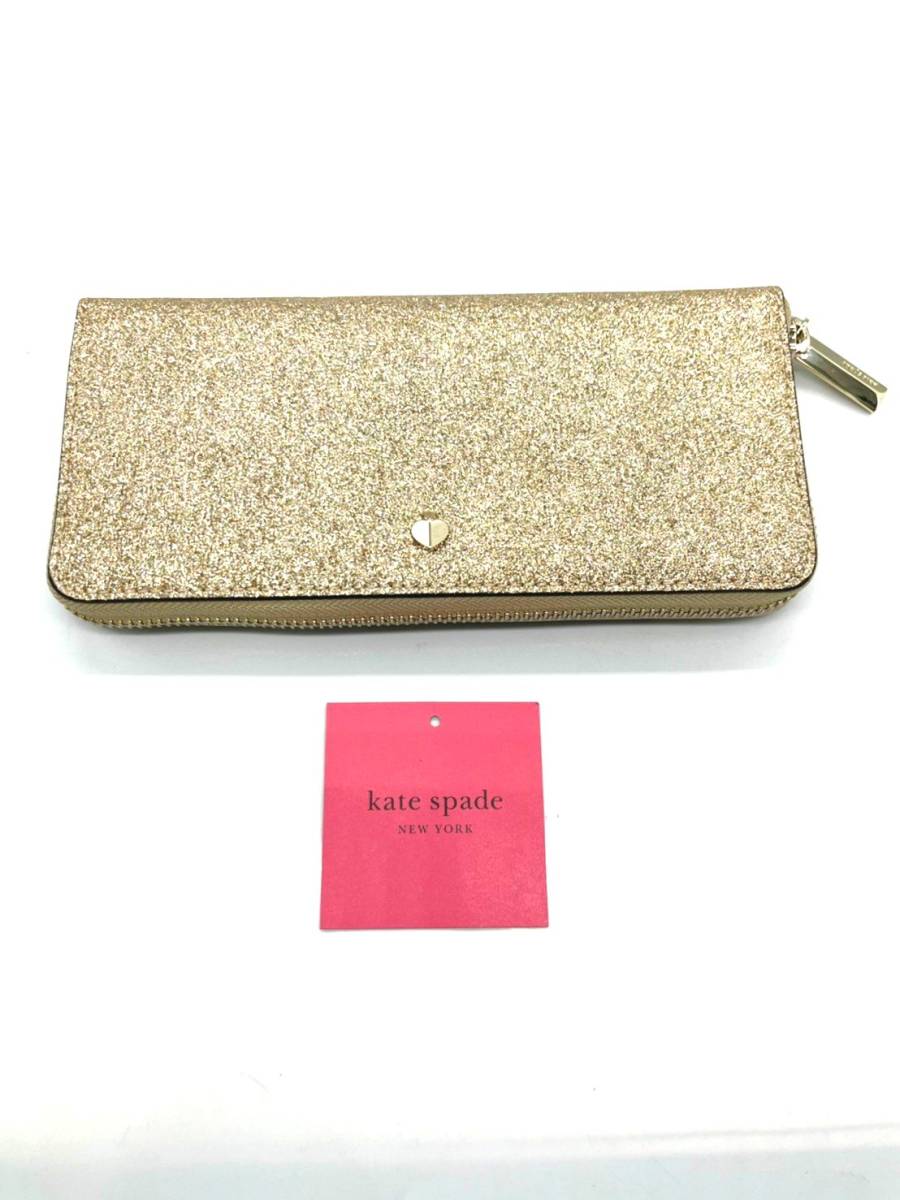 未使用品】Kate Spade グリッター ラウンドファスナー長財布 ローズ 