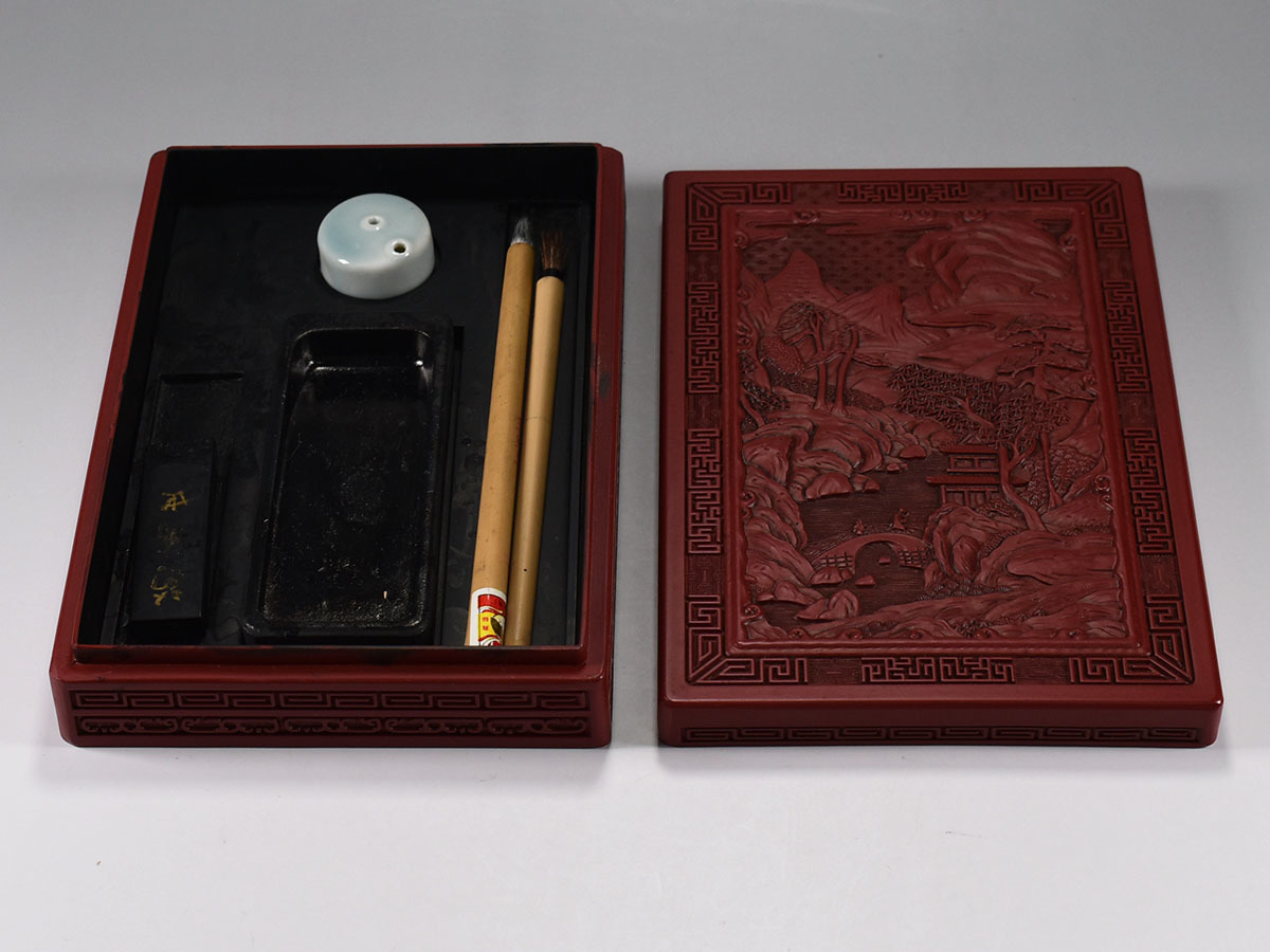 中国 書道具 成甫堂 青磁 上海 書道筆 中国筆 龍彫刻硯 水差し