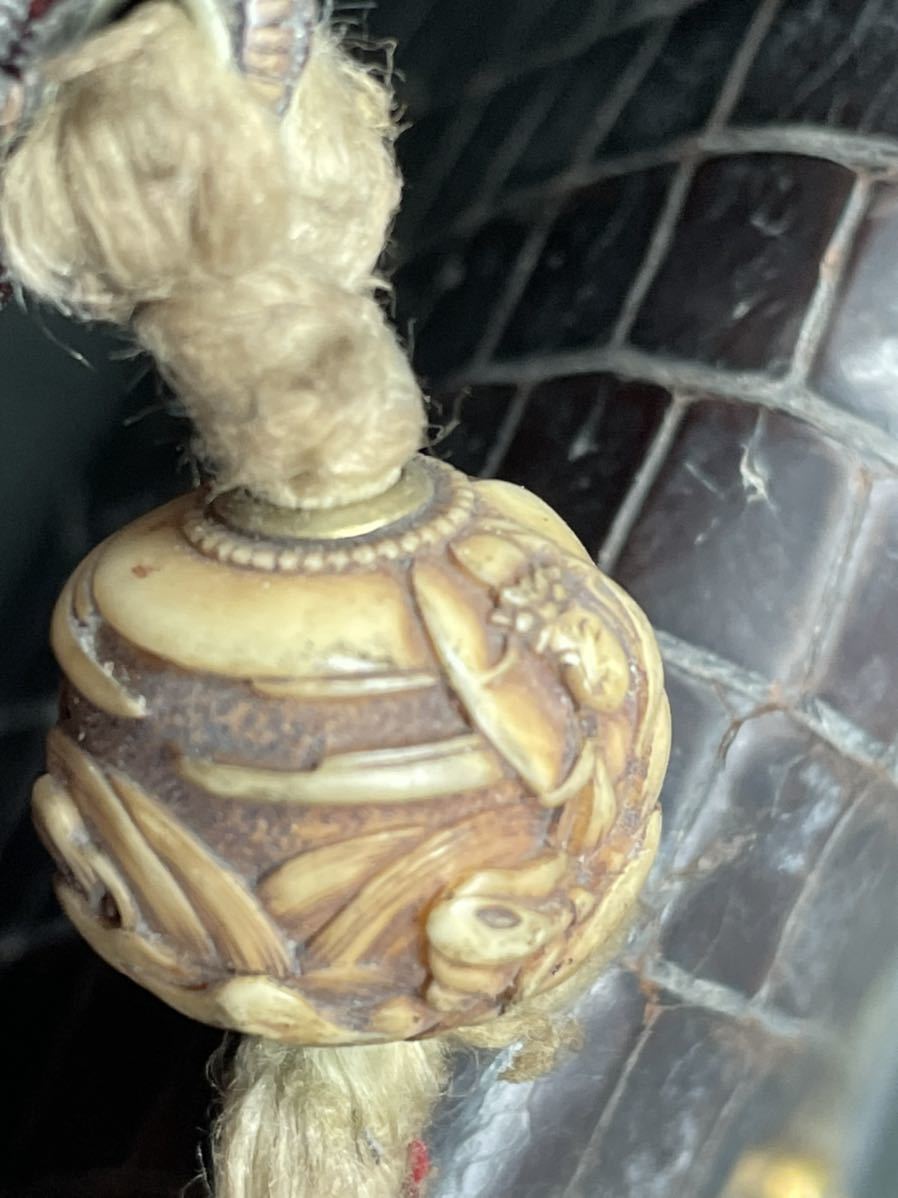 池永銘 観音の緒締玉【煙管筒と煙草入れ】 検）東洋彫刻 細密