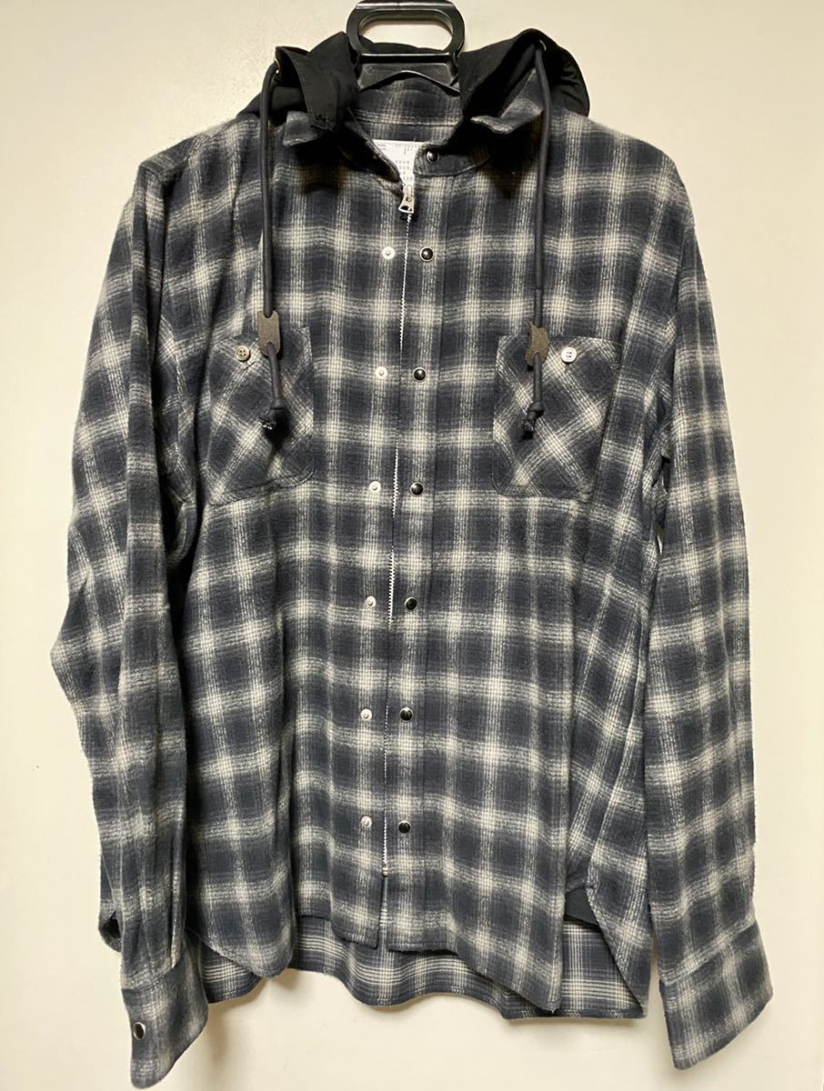 sacai ジップアップ パーカー シャツ 白×黒 サイズ2 綾野剛着用(男性用  