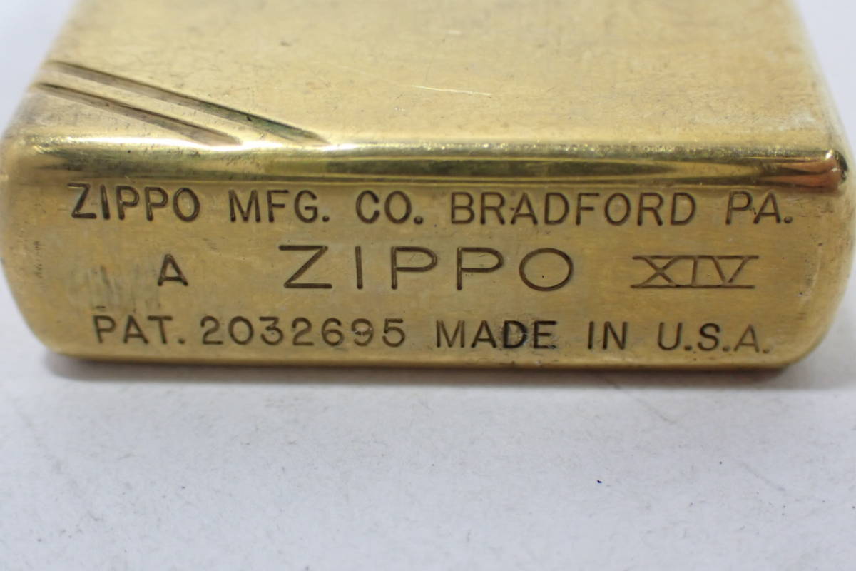 23084【 A ZIPPO XIV 】1937 REPLICA レプリカ フラットトップ ダイヤゴナル斜め線 1998年ジッポー ビンテージ ゴールドカラー着火確認済み Replica 0 Polish Series cheap Silver