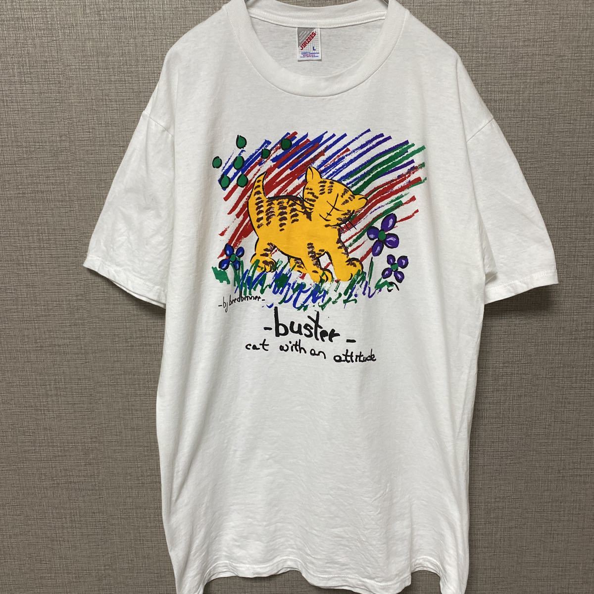 ルーズアメリカンレトロキャットリボンプリントTシャツ