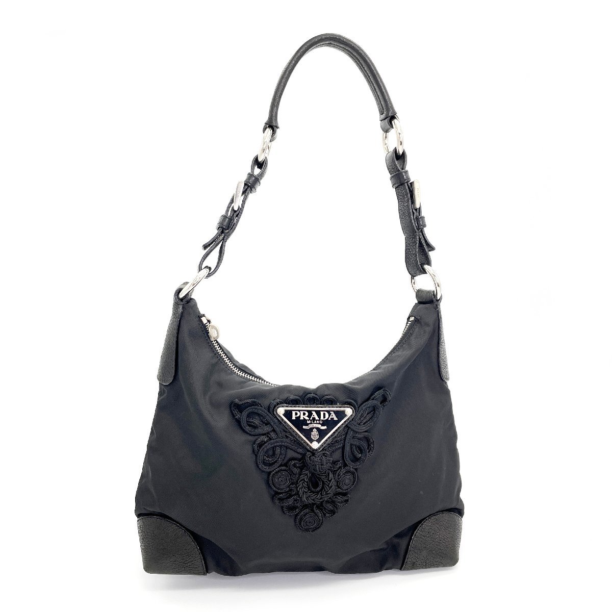 □ 1円~ □ プラダ PRADA □ 刺繍 ワンショルダーバッグ ハンドバッグ 