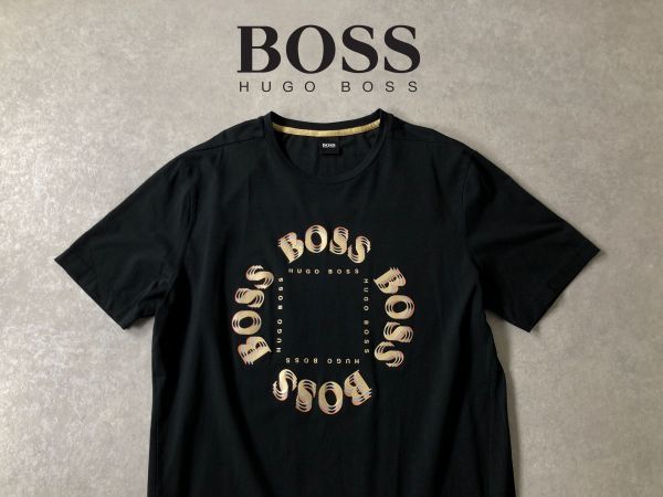 美品●HUGO BOSS●立体ラバープリント サークルロゴ ストレッチ素材 Tシャツ●ヒューゴボス