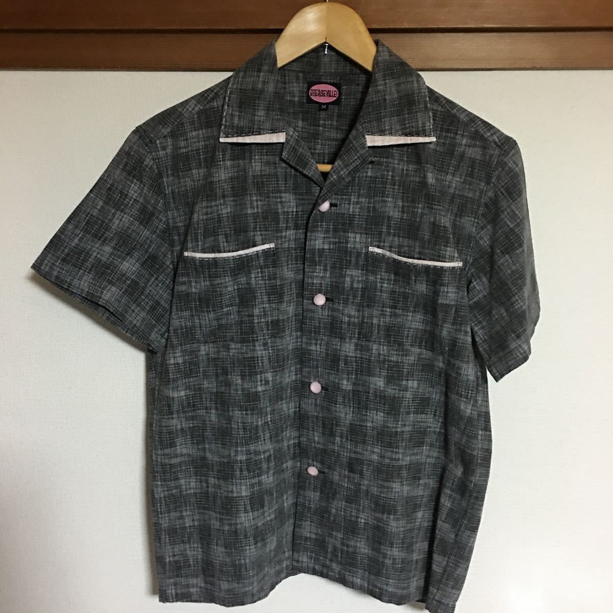 Greaseville！☆グリースヴィル☆グレー×ピンク☆カスリ柄シャツ☆中古 