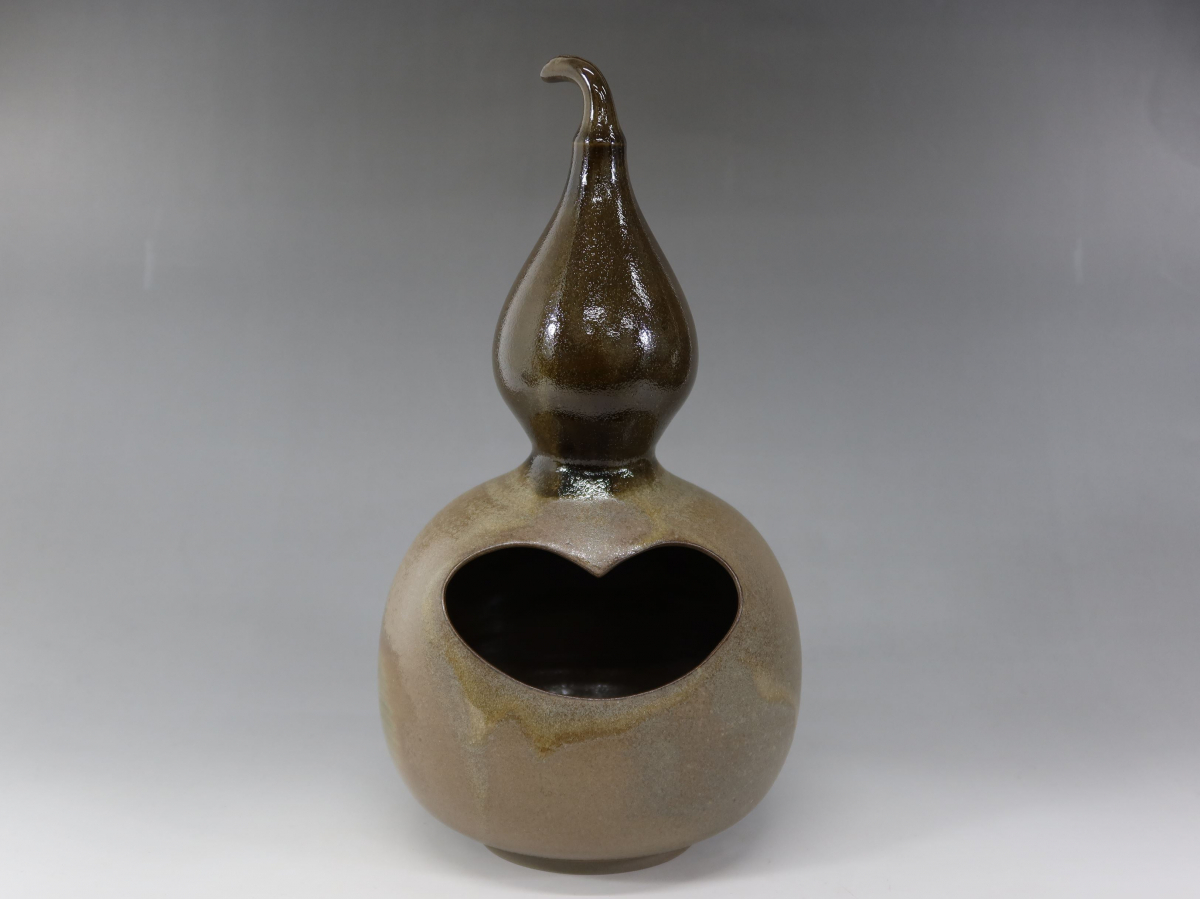 高取焼宗家 十二代 高取八山 静山窯 瓢箪型花入 花瓶 共箱/共布/栞 