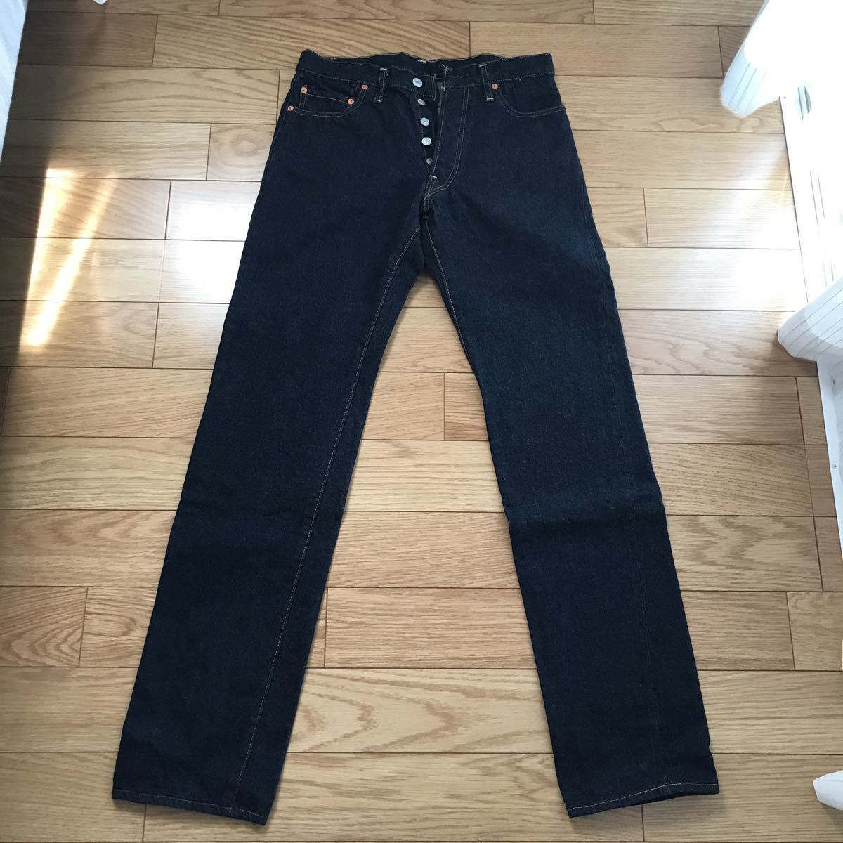 DENIME] Lot:058革パッチ インディゴデニムパンツ W32L36赤耳 