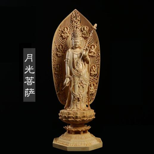 美品★極上品　仏師で仕上げ品　月光観音菩薩立像 高42.5cm 
