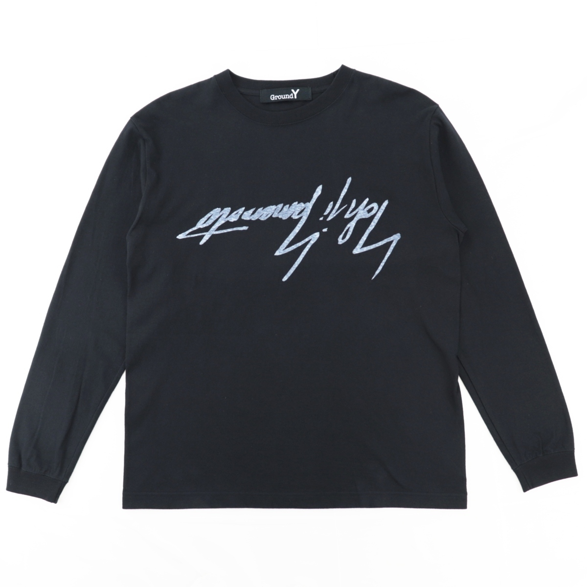 美品 GroundY 18SS 反転ロゴプリント 長袖Ｔシャツ メンズ 黒 3 カットソー Mirrored YY Graphic 5.6 oz Long Sleeve ヨウジヤマモト