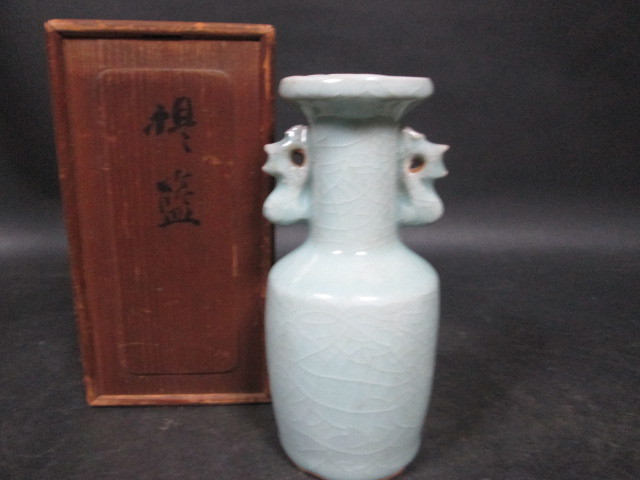 中国美術 花瓶 龍泉窯 明時代 花器 時代物 Yahoo!オークション 箱付 古