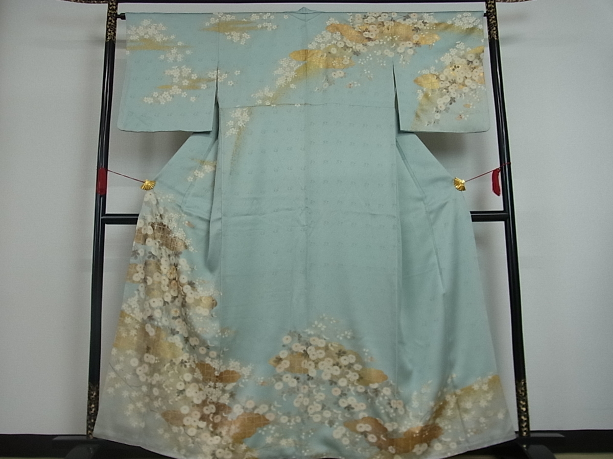 着物屋こころ■訪問着　駒刺繍　草花文　金彩　着丈158.5cm　裄丈64.5cm　正絹　逸品　B-fe3571 金彩 暈し染め 駒刺繍 平和屋-こころ店□訪問着 158.5cm 竹屋