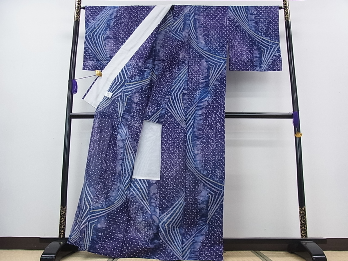 花美人着物□夏物 浴衣 有松鳴海絞り 伝統工芸品 よろけ縞 綿 逸品