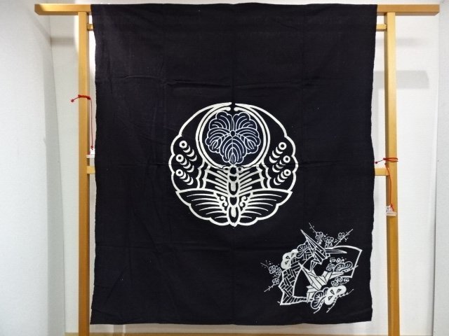 手芸素材・材料 藍染木綿 筒描き風呂敷 四巾 古布