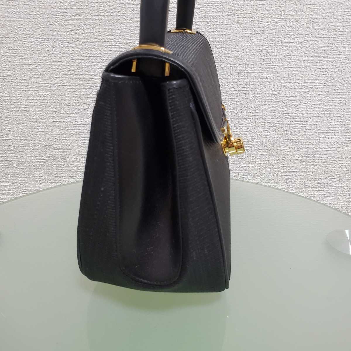 COMTESSEホースヘア×レザー ブラック ゴールド金具 ハンドバッグ
