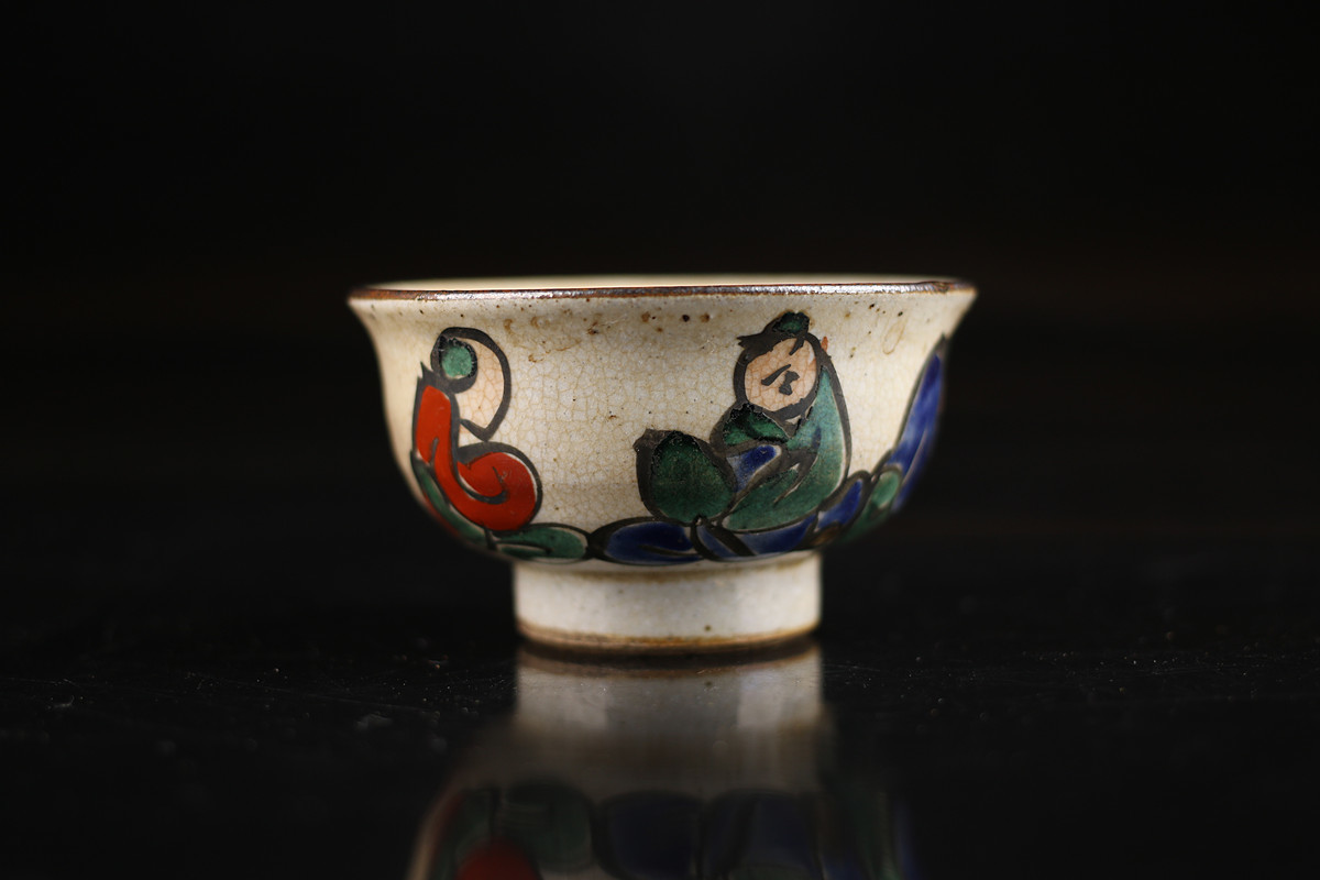 C8587 江戸時代 【青木木米】造 京焼色絵人物紋 湯呑 茶冷 茶道具／在