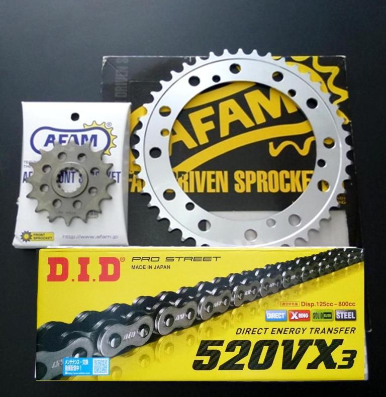 ＃SR400 '78-87 適合 520変更 前後スチールスプロケット＋DID520VX3シールチェーンセット