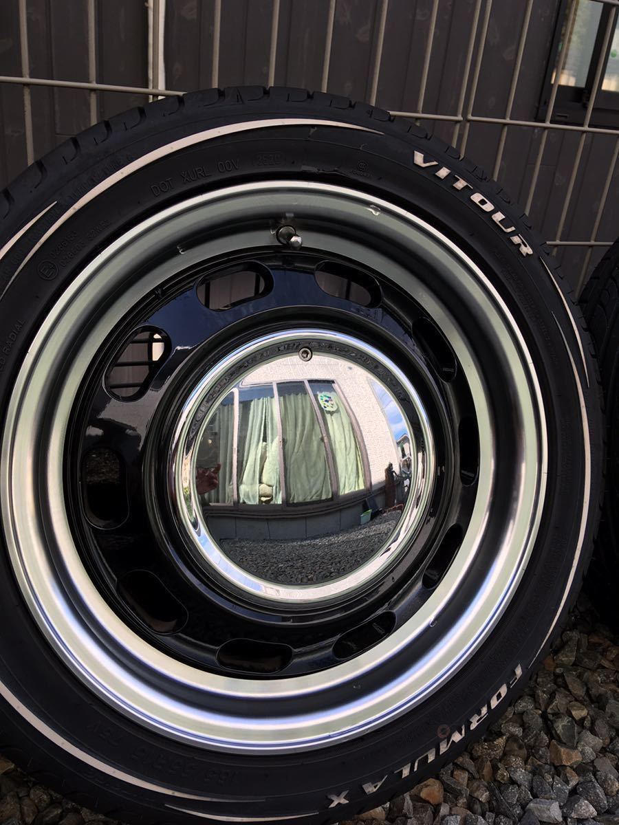 15インチ 165/55R15社外ホイール4本セット4穴 バリ山 ホワイトレター