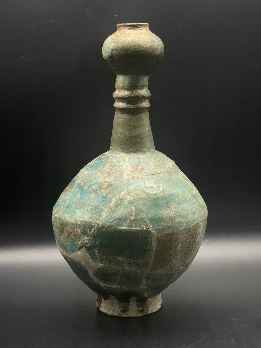 古美術 古代ペルシャ 波斯 青釉壷 陶器陶芸古玩 【公式通販】