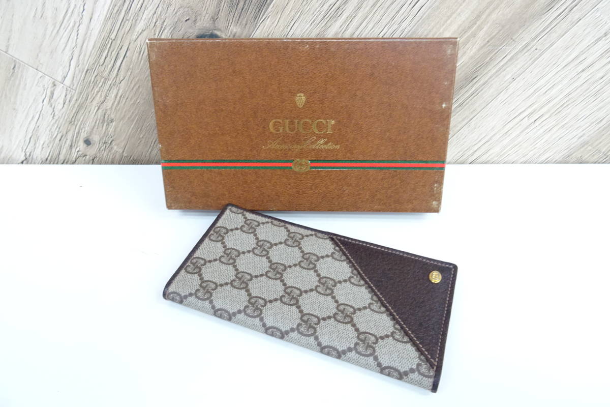 三鷹08014SM] GUCCI GG オールドグッチ PVC レザー 財布 長財布 札入れ 