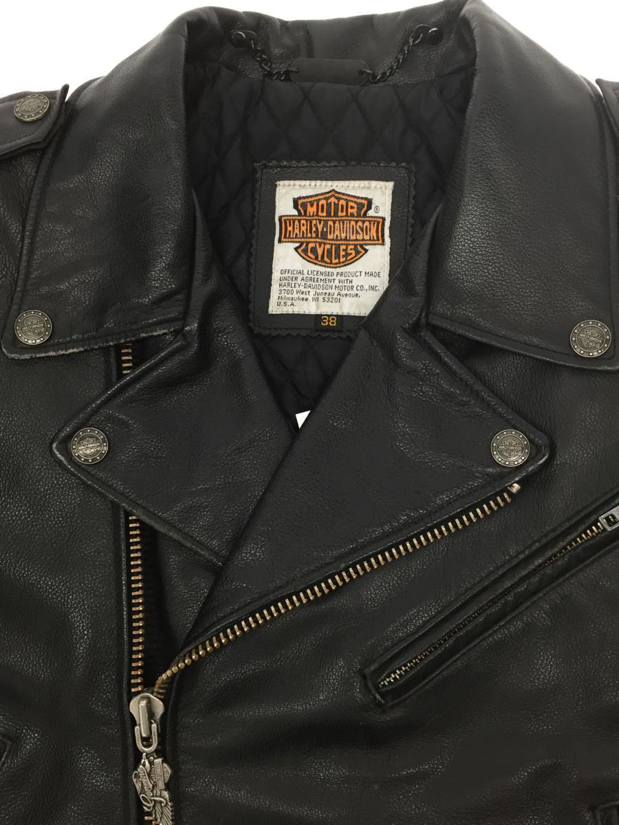HARLEY DAVIDSON◇ダブルライダースジャケット/38/レザー/ブラック