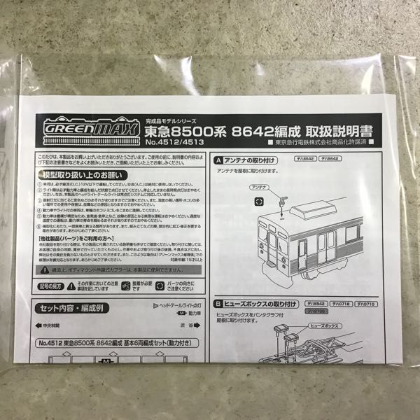 1円～ GREEN MAX Nゲージ 4513 東急8500系 8642編成 増結用 中間車 4両