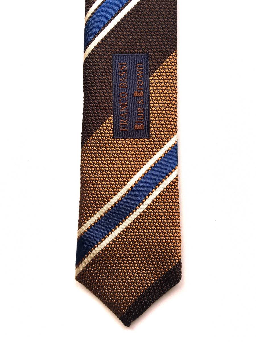 新品 フランコバッシ FRANCO BASSI Blue＆Brown ネクタイ レジメンタルストライプ シルク100% 絹 ブラウン×ブルー イタリア製 正規品 フランコバッシ 新品 FRANCO BASSI｜AINEXX ONLINE（アイネックスオンライン） レジメンタル