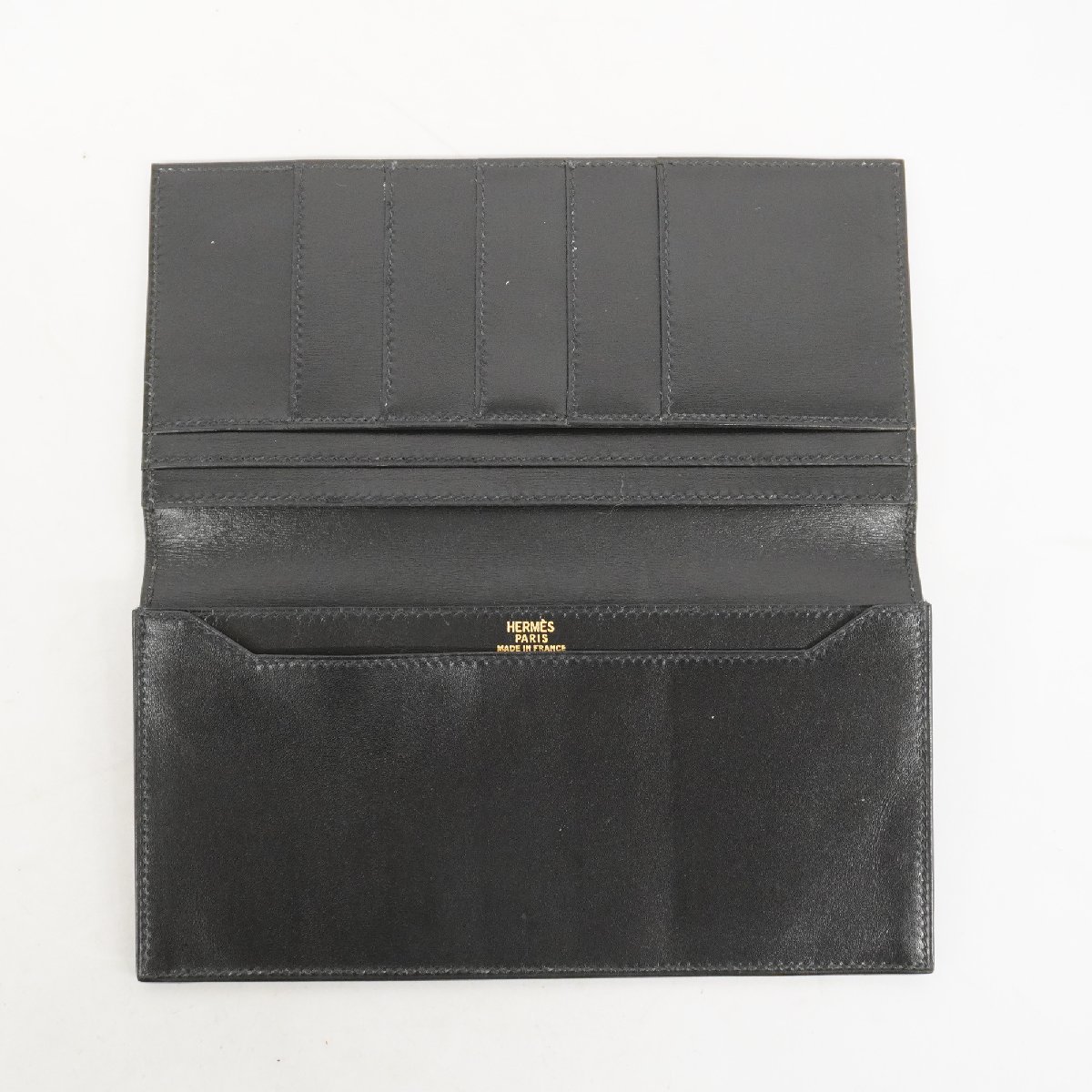 オオサカ エルメス HERMES ボックスカーフ 長財布 二つ折り 二つ折り長財布 長札入れ 2つ折長財布 ブラック A73456 〇W刻 二つ折り長 値下げ■新同■ MC2 黒
