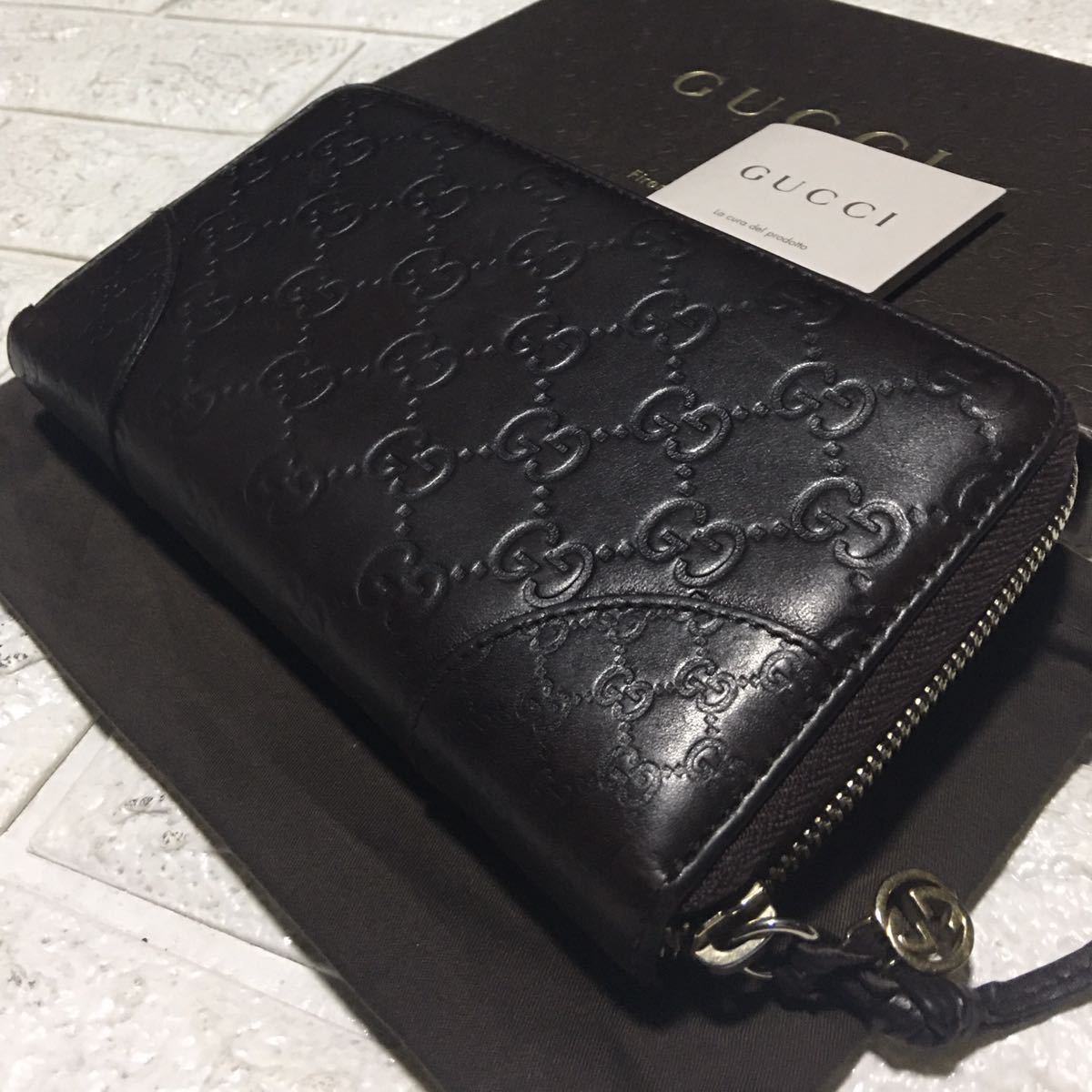 美品／鑑定済みGUCCIシマ／マイクロGGラウンドジップ長財布／ゴールド 