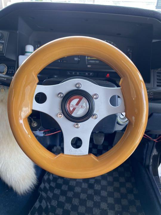 完全オリジナル‼️小径ステアリング‼️23π‼︎街道レーサー‼️OBAベース‼️ 約23パイ 旧車 街道レーサー 小径オリジナルワンオフステアリングoba