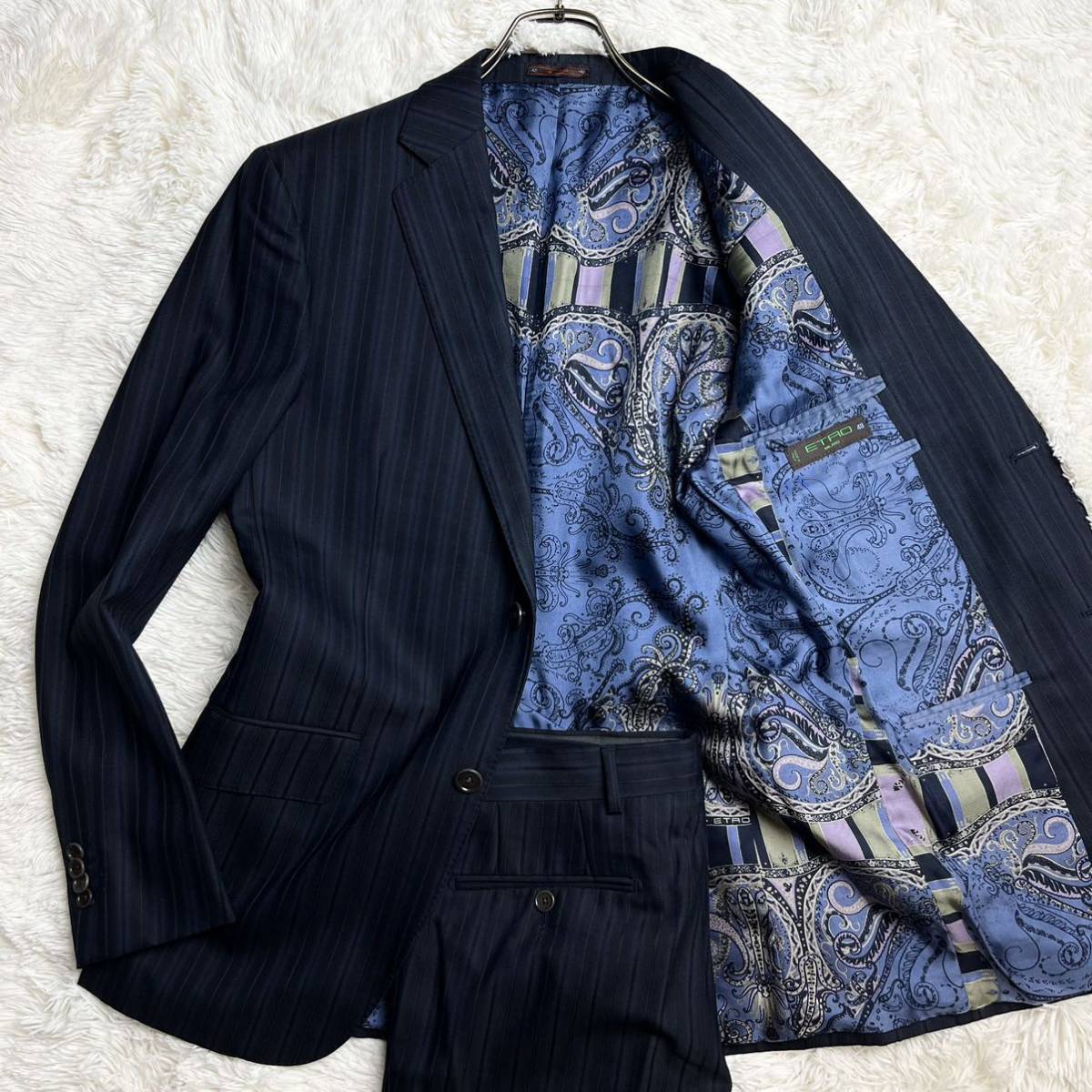 希少L! エトロ 『裏地で魅せる』 ETRO セットアップ スーツ シングル 2B ストライプ ペイズリー柄 総柄 総裏 メンズ ビジネス 48 エトロ ETRO セットアップ ETRO裏地で魅せる漢の色気!!! 極艶!!最高級の触り心地◎ 0