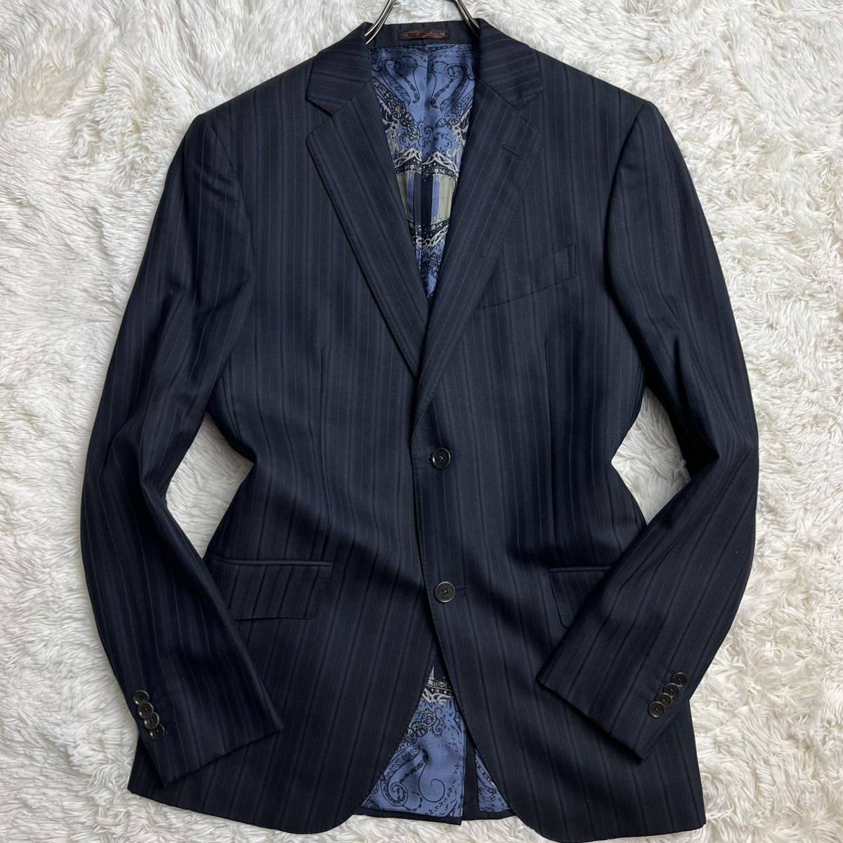 希少L! エトロ 『裏地で魅せる』 ETRO セットアップ スーツ シングル 2B ストライプ ペイズリー柄 総柄 総裏 メンズ ビジネス 48 エトロ ETRO セットアップ ETRO裏地で魅せる漢の色気!!! 極艶!!最高級の触り心地◎ 0