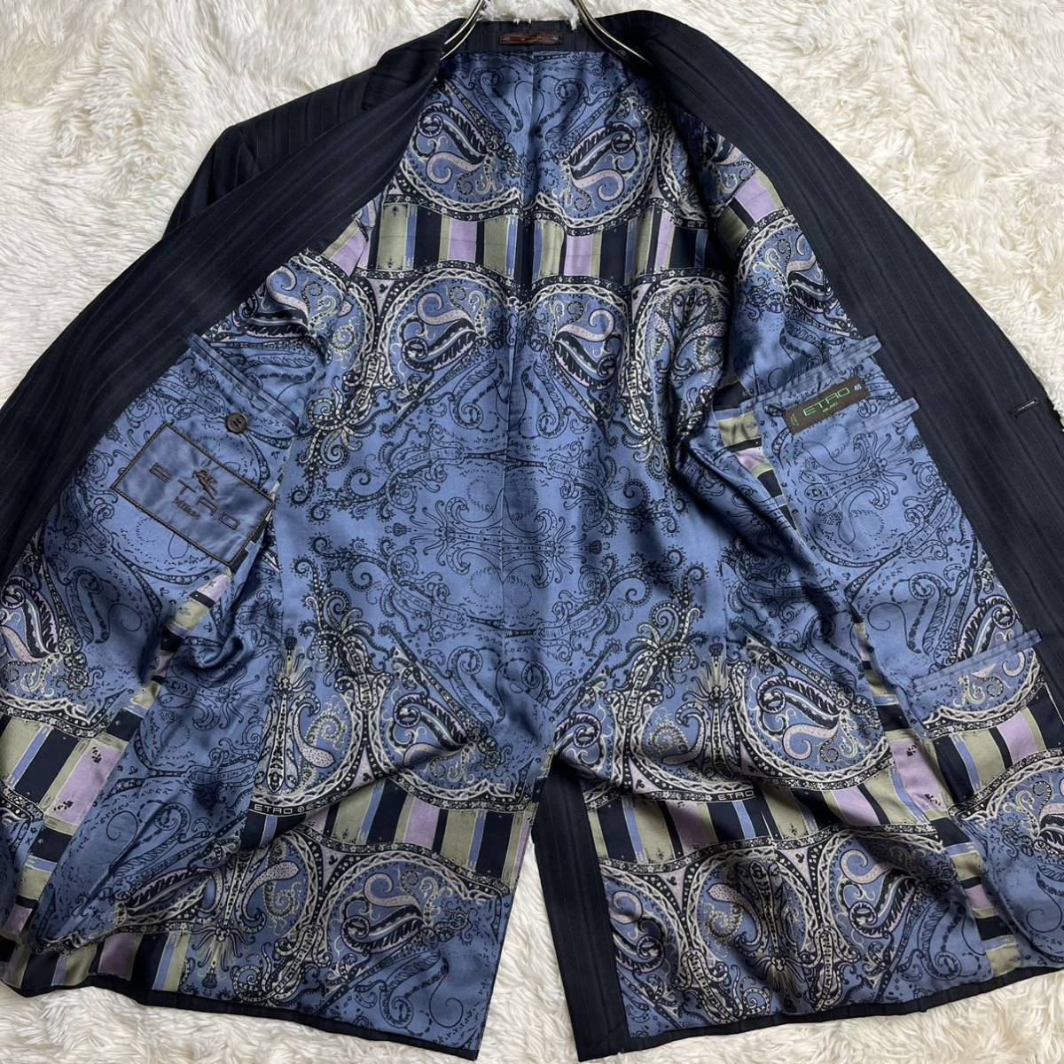 希少L! エトロ 『裏地で魅せる』 ETRO セットアップ スーツ シングル 2B ストライプ ペイズリー柄 総柄 総裏 メンズ ビジネス 48 エトロ ETRO セットアップ ETRO裏地で魅せる漢の色気!!! 極艶!!最高級の触り心地◎ 0
