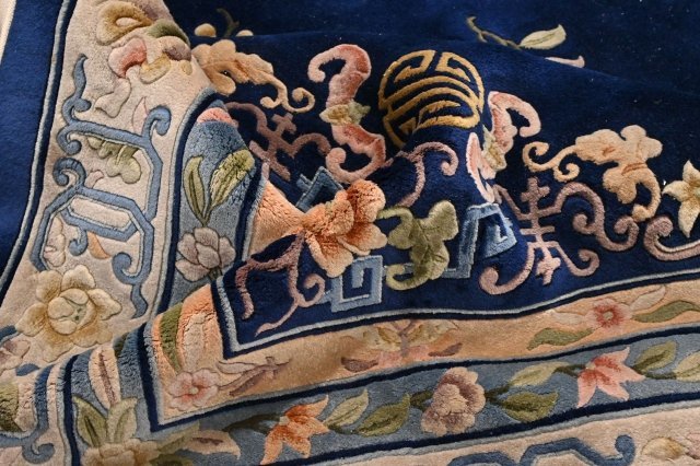 段通 花柄ネイビーラグ・カーペット絹 シルク100% 【公式通販】