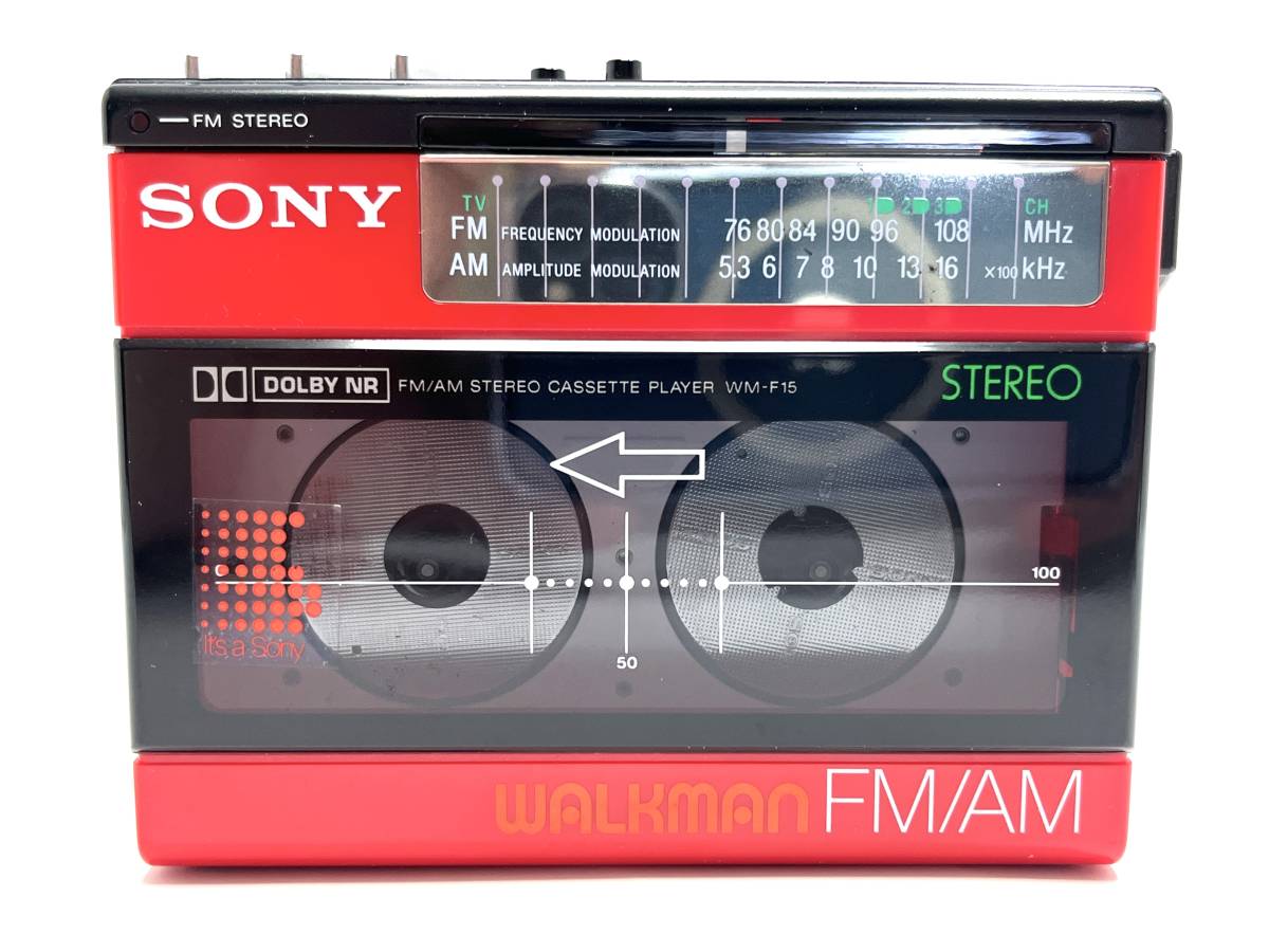 811 ジャンク SONY カセットウォークマン WALKMAN FM/AM WM-F15 レッド 検 赤 ソニー 昭和 レトロ アンティーク ...