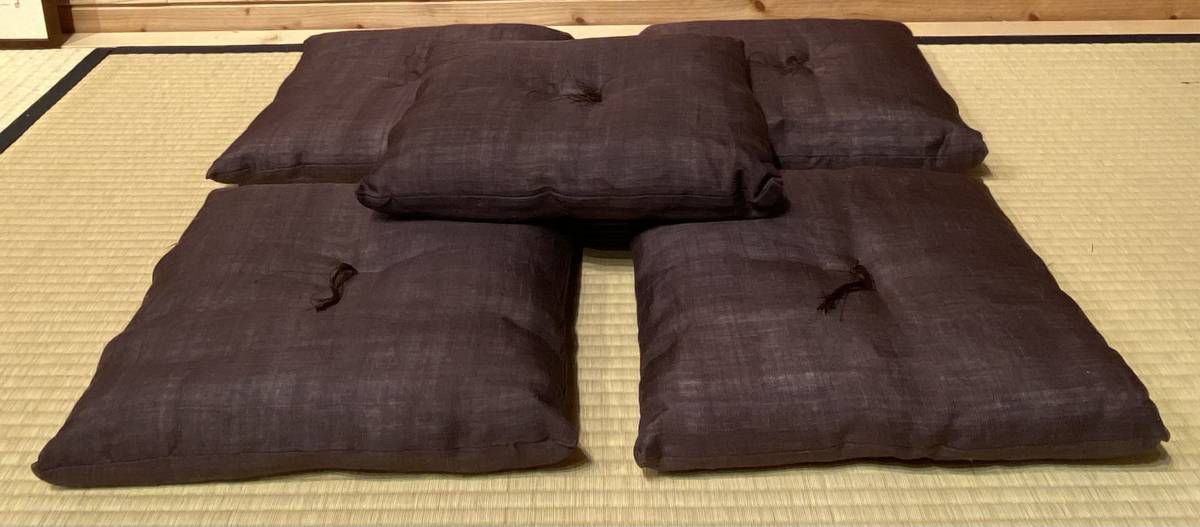 茶道具『茶席用座布団5枚まとめて(紫)』麻製 露地道具 敷物 茶席 茶道