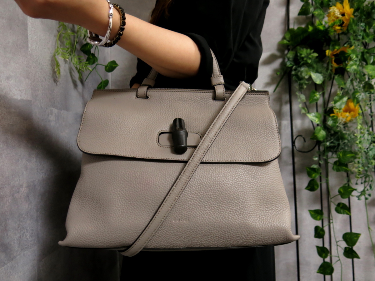 ○超美品○GUCCI グッチ○バンブー ターンロック○ロゴ型押し○カーフ 