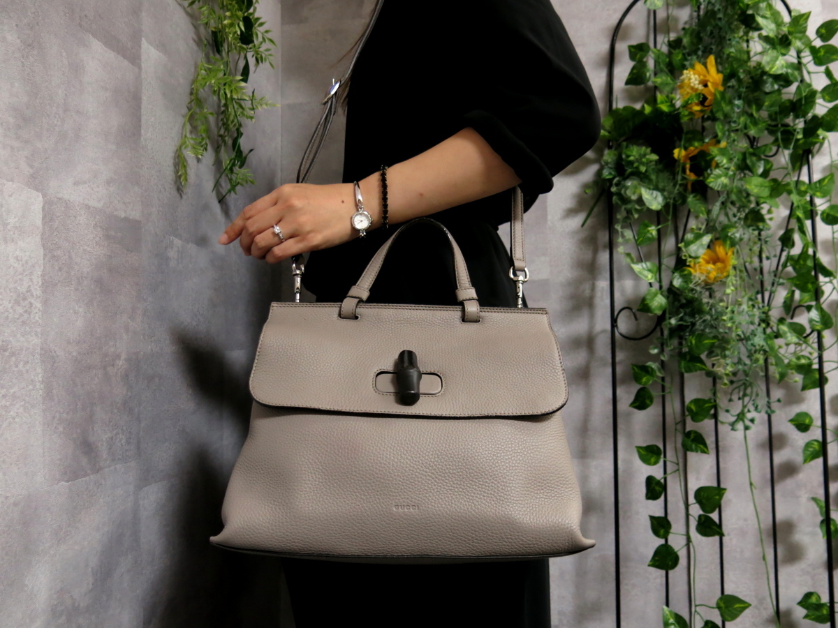 ○超美品○GUCCI グッチ○バンブー ターンロック○ロゴ型押し○カーフ 