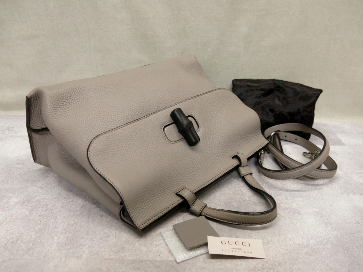 ○超美品○GUCCI グッチ○バンブー ターンロック○ロゴ型押し○カーフ 