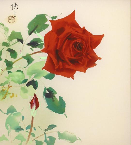 薔薇」 水彩 絹本 真作 『蘭』 ボタニカルアート 松本慎三の値段と価格