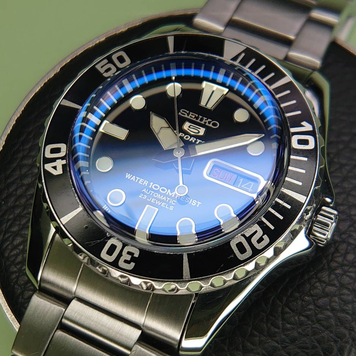 ☆美品仕上げ済！SEIKO5-Sports/7S36-03C0/ブルーAR風防/裏蓋 