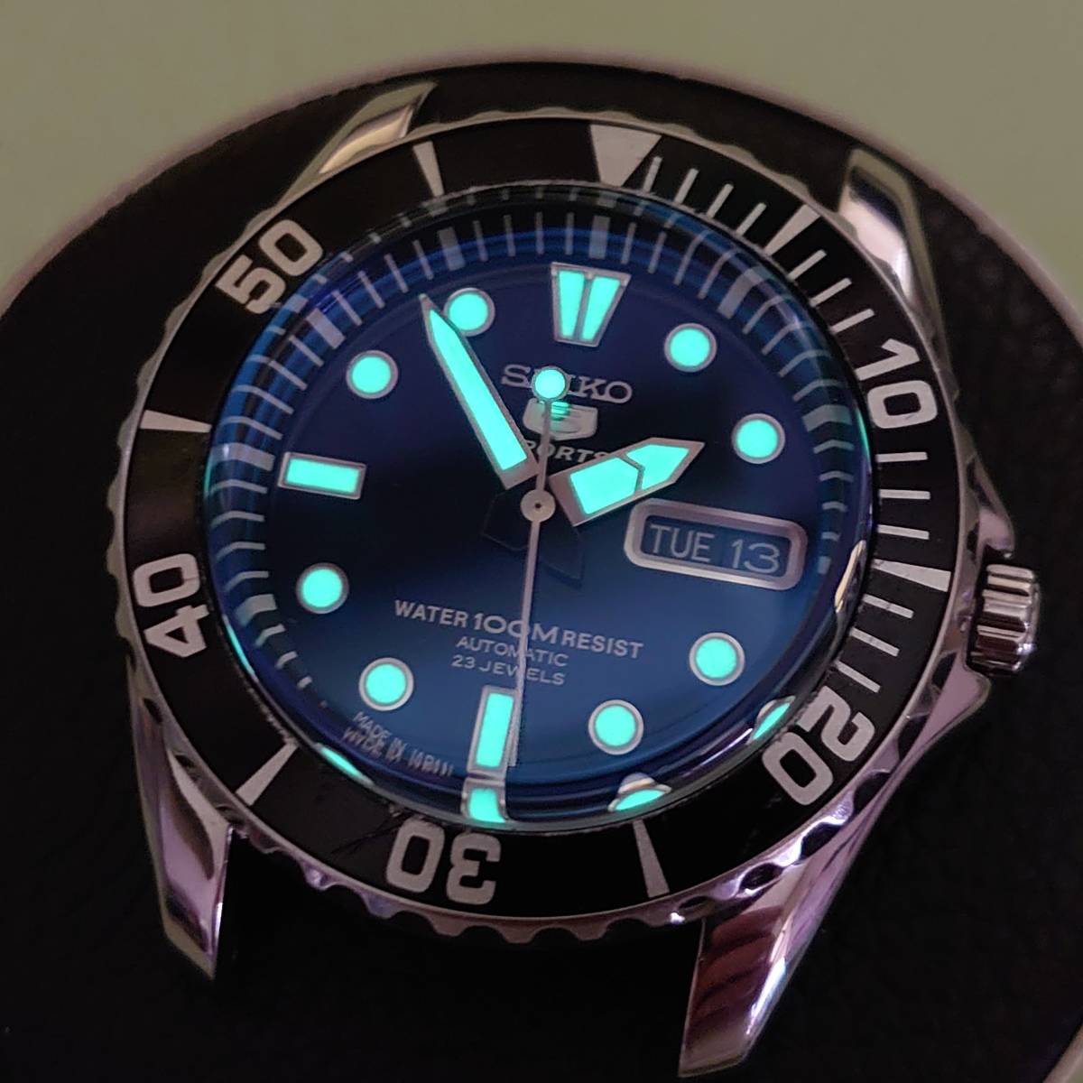 ☆美品仕上げ済！SEIKO5-Sports/7S36-03C0/ブルーAR風防/裏蓋 