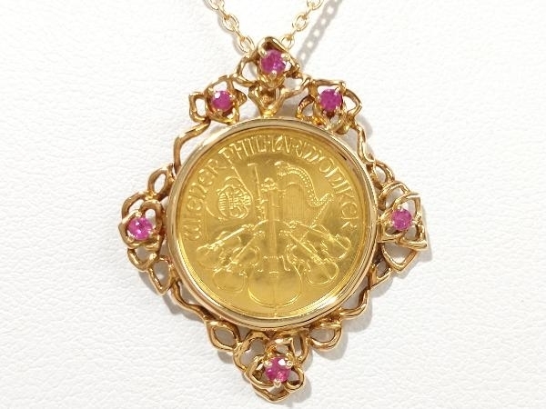 【造幣局刻印】K24 K18（総8.8g） サファイア 0.10ct 46cm ウィーンハーモニー 金貨 コイン 1/10oz ネックレス ペンダント