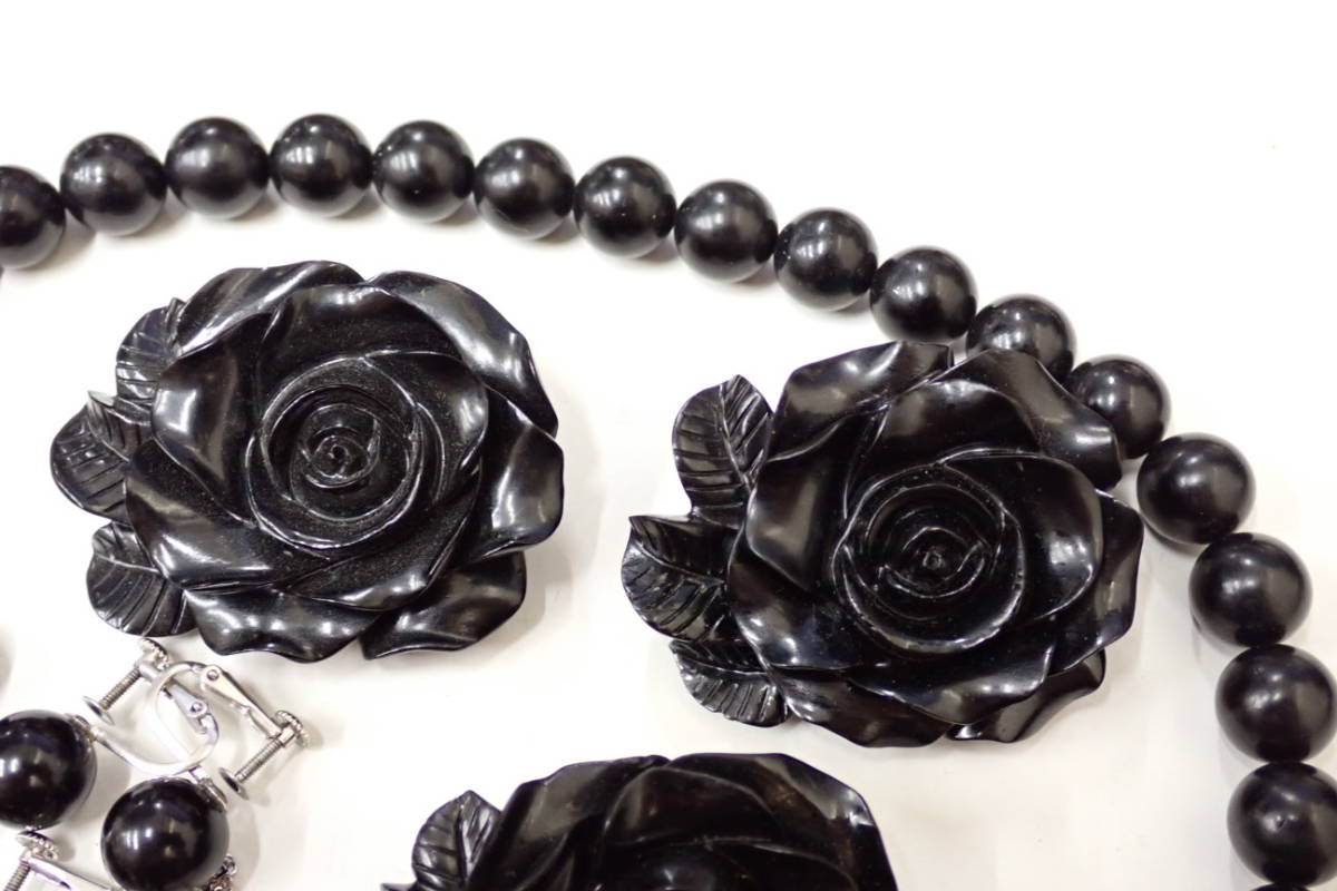Victorian JET ブラック バラ ブローチ 天然 ジェット ジェット