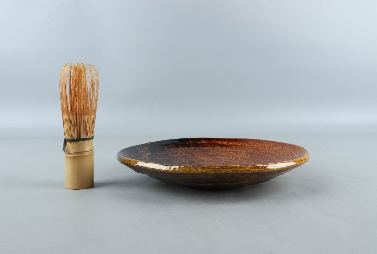 URA]八事窯/中村道年 造/楽焼皿W18.3cm/9-9-96(検)骨董/楽焼/料亭/向付