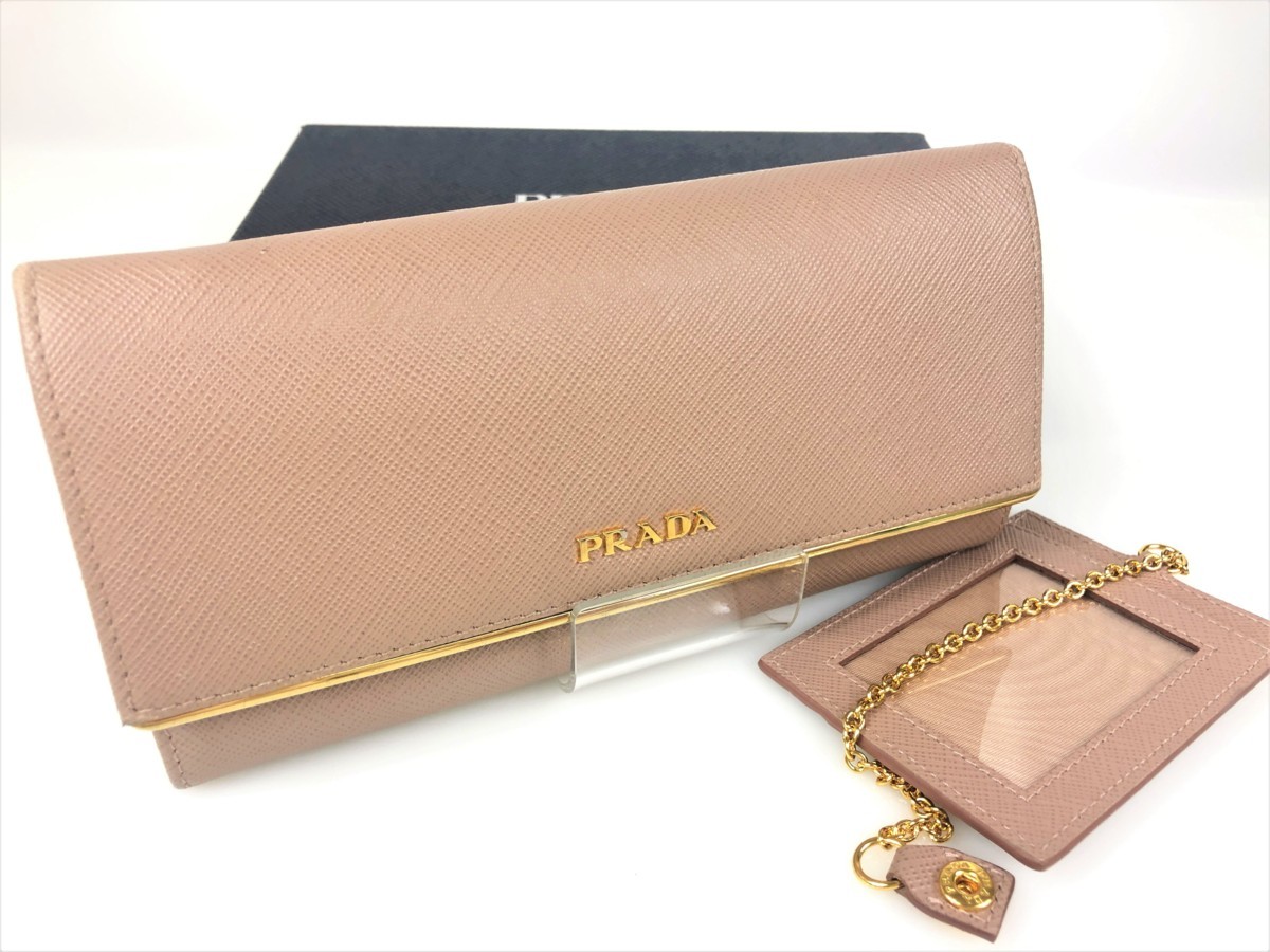 美品 プラダ PRADA サフィアーノメタル Wホック 小銭入れ付き長財布 