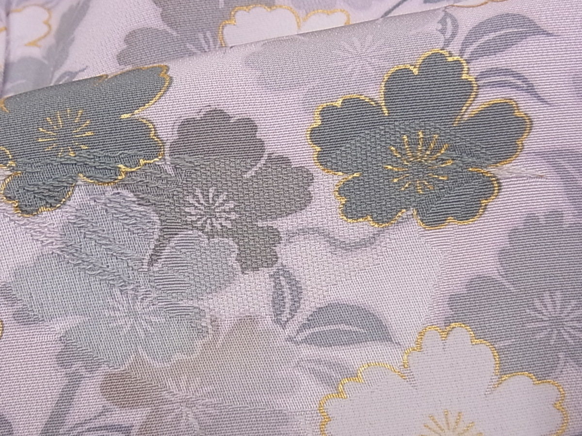 着物屋こころ□訪問着 雀地紋 枝桜 金彩 着丈 155.5cm 裄 67cm 正絹 