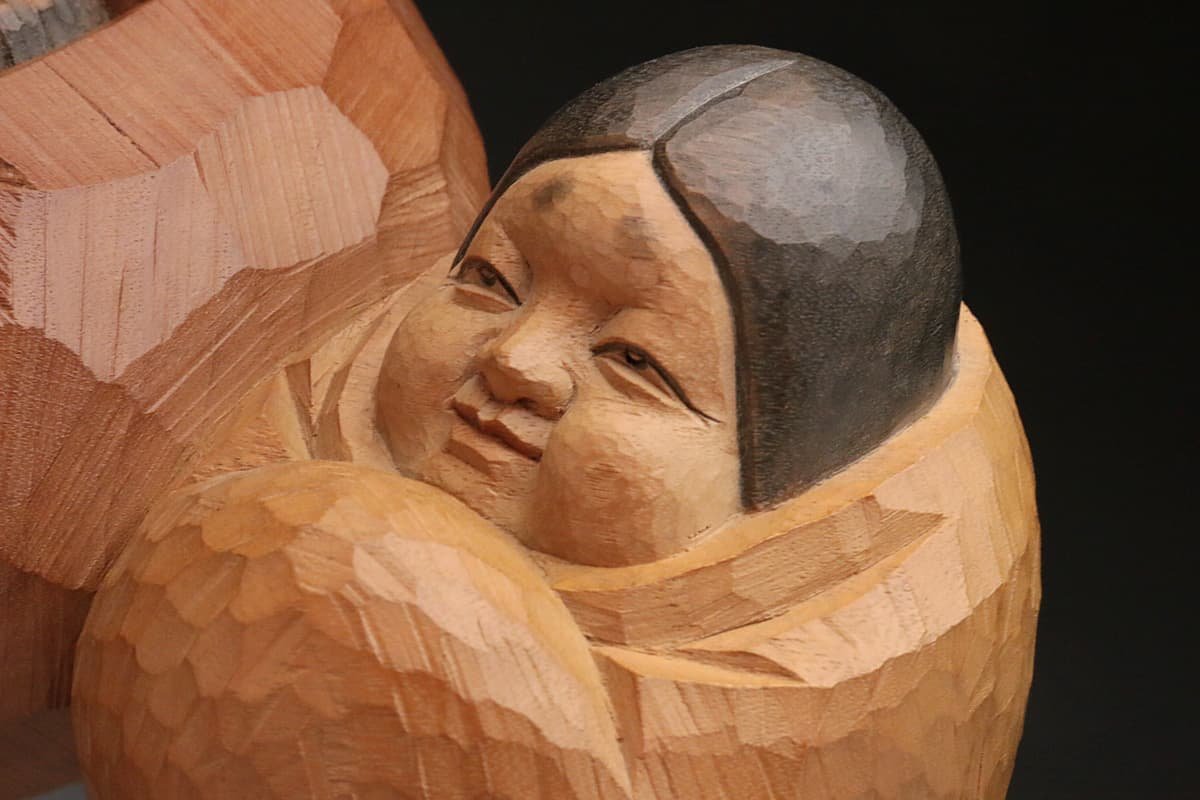 US147 【彫刻家 近藤宏 作】讃岐一刀彫 木彫「和」高14.5cm 重1.6kg 共 