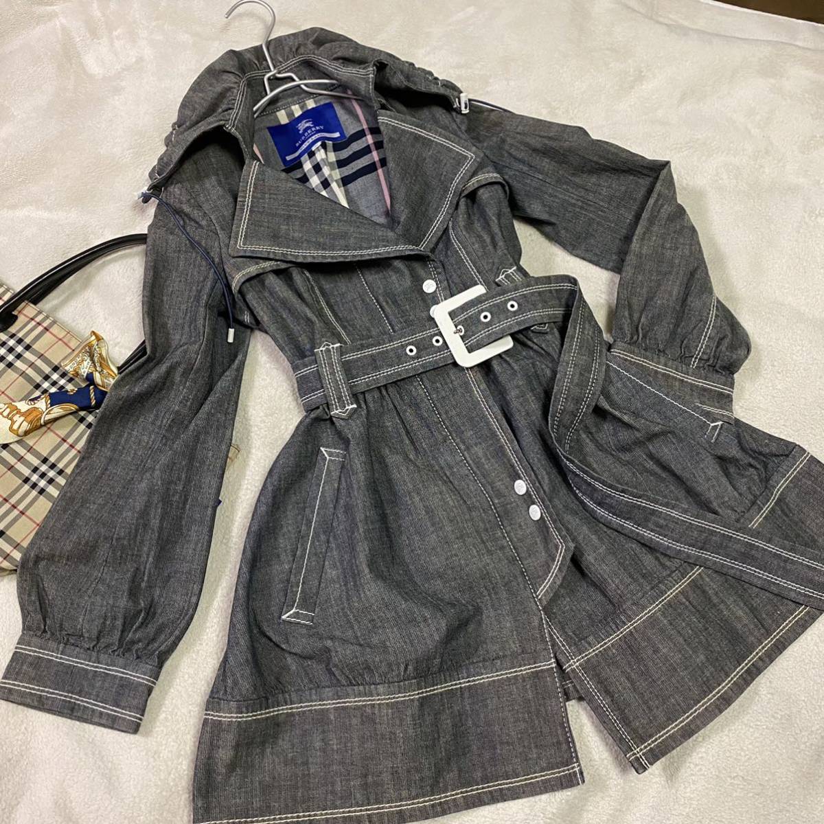 バーバリーブルーレーベル デニムワンピース ノバチェック フレア 美品