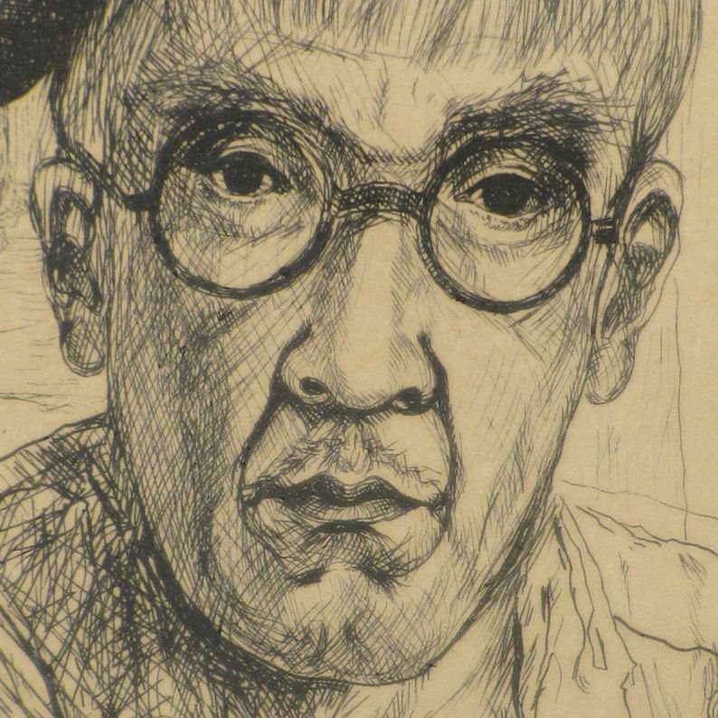 藤田嗣治 「自画像（魅せられし河より）」 額装4号 HC版 直筆サイン