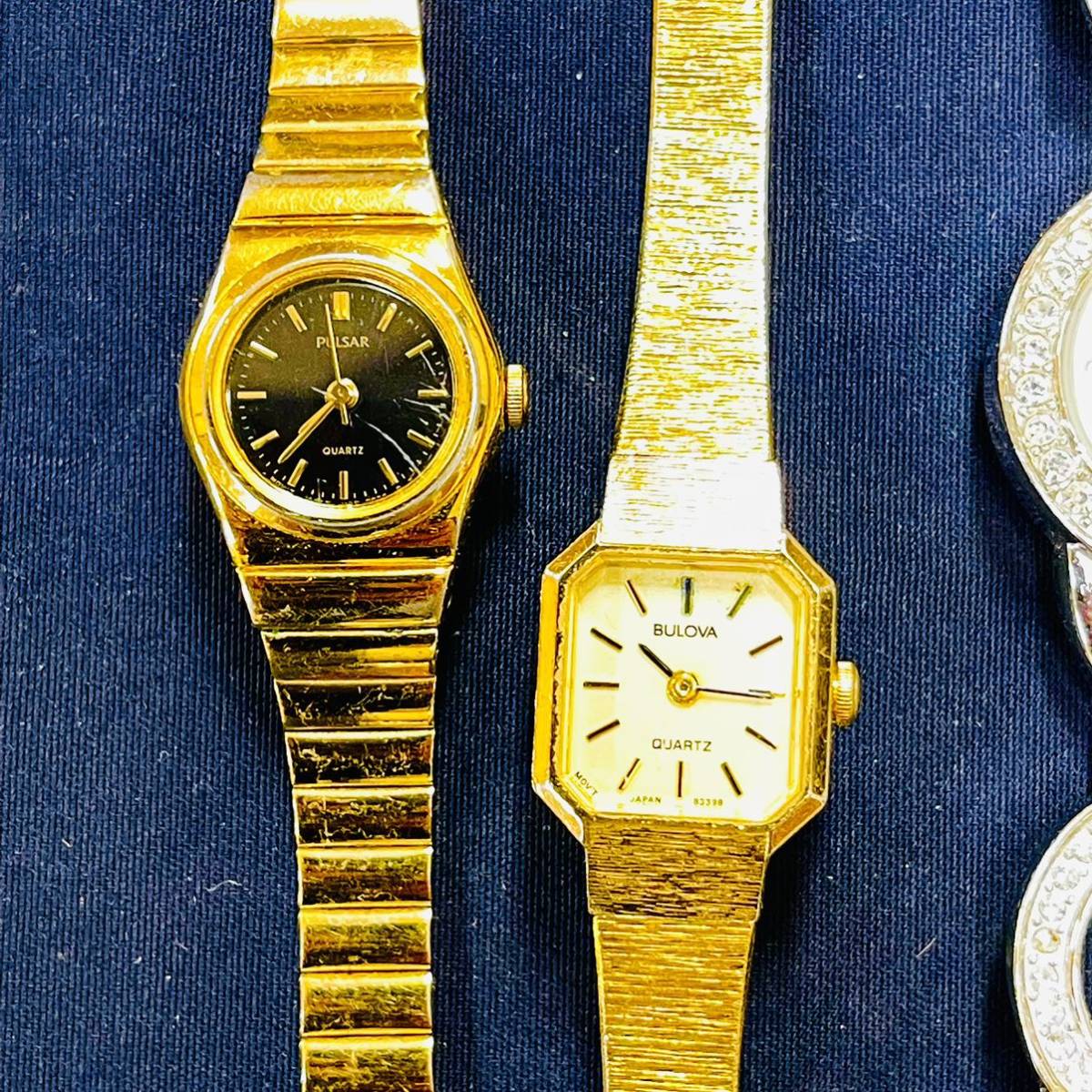 宝飾腕時計など BULOVA ELGIN PULSAR GRUEN ANNE KLEIN ダイアモンド ゴールド シルバーカラー クォーツ 大量まとめてセット 1スタ 973
